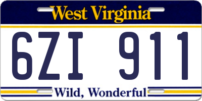 WV license plate 6ZI911