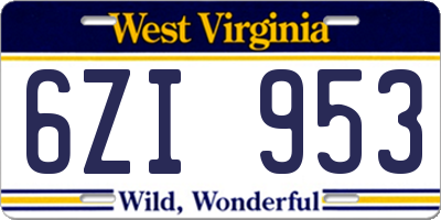 WV license plate 6ZI953