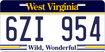 WV license plate 6ZI954