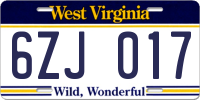 WV license plate 6ZJ017
