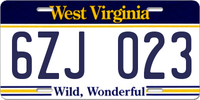 WV license plate 6ZJ023