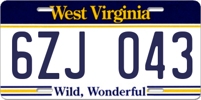 WV license plate 6ZJ043