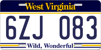 WV license plate 6ZJ083