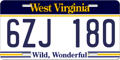 WV license plate 6ZJ180