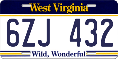 WV license plate 6ZJ432
