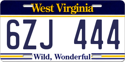 WV license plate 6ZJ444