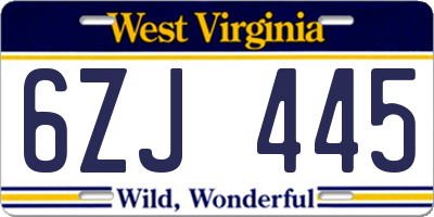 WV license plate 6ZJ445