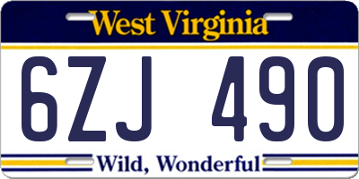 WV license plate 6ZJ490