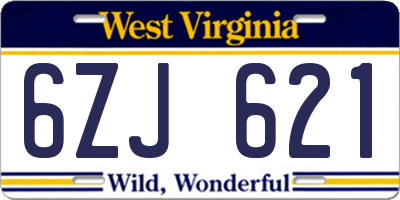 WV license plate 6ZJ621