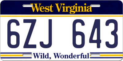 WV license plate 6ZJ643