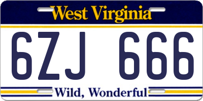 WV license plate 6ZJ666