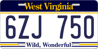 WV license plate 6ZJ750