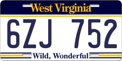 WV license plate 6ZJ752