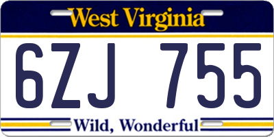 WV license plate 6ZJ755
