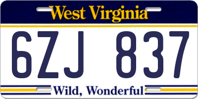 WV license plate 6ZJ837