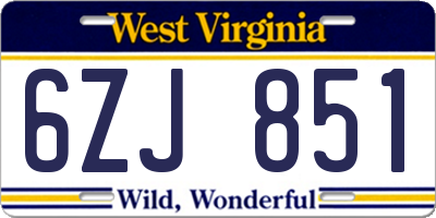 WV license plate 6ZJ851