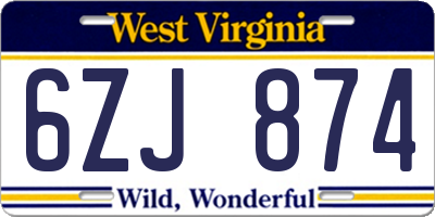 WV license plate 6ZJ874