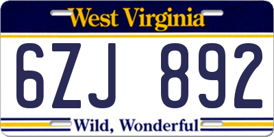 WV license plate 6ZJ892