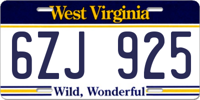 WV license plate 6ZJ925