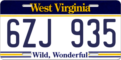 WV license plate 6ZJ935