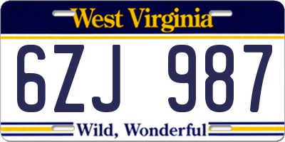 WV license plate 6ZJ987
