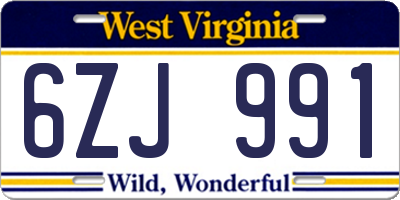 WV license plate 6ZJ991
