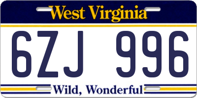 WV license plate 6ZJ996