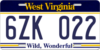 WV license plate 6ZK022