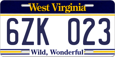 WV license plate 6ZK023