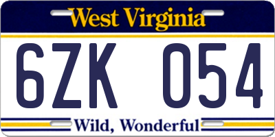 WV license plate 6ZK054