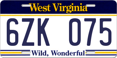 WV license plate 6ZK075