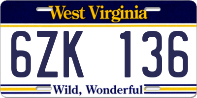 WV license plate 6ZK136