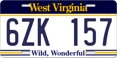 WV license plate 6ZK157