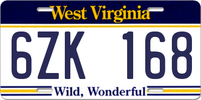 WV license plate 6ZK168