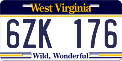 WV license plate 6ZK176