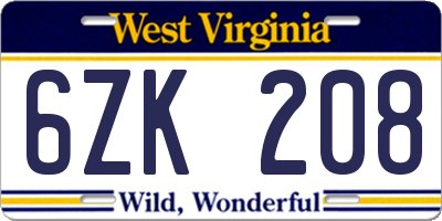 WV license plate 6ZK208