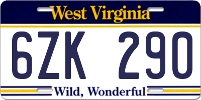 WV license plate 6ZK290