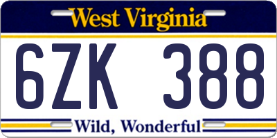 WV license plate 6ZK388