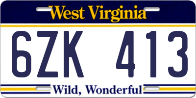 WV license plate 6ZK413