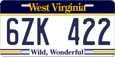 WV license plate 6ZK422