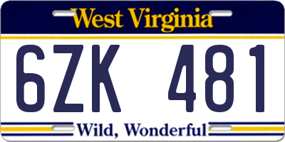 WV license plate 6ZK481
