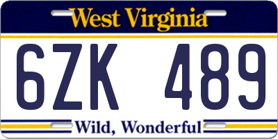 WV license plate 6ZK489