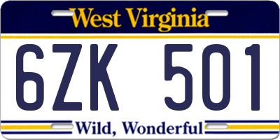 WV license plate 6ZK501