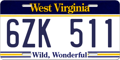 WV license plate 6ZK511