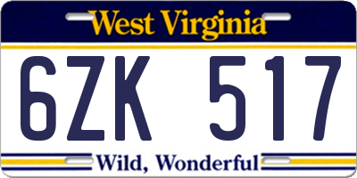 WV license plate 6ZK517