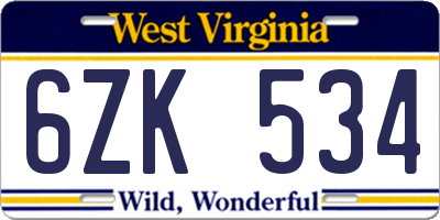 WV license plate 6ZK534