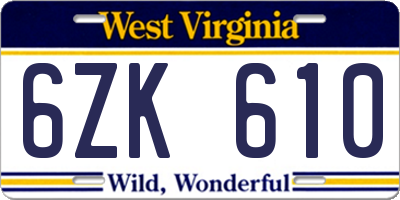 WV license plate 6ZK610