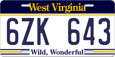 WV license plate 6ZK643