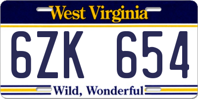 WV license plate 6ZK654