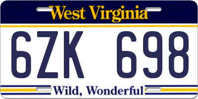 WV license plate 6ZK698